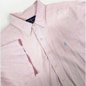 Ralph Lauren Blake Button Down Shirt Pink Gingham Mens XL Short Blue Pony EC‎